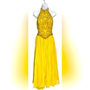 Sterling by Stone Ferris vintage Y2K Yellow Halter sequin and flowy Dress